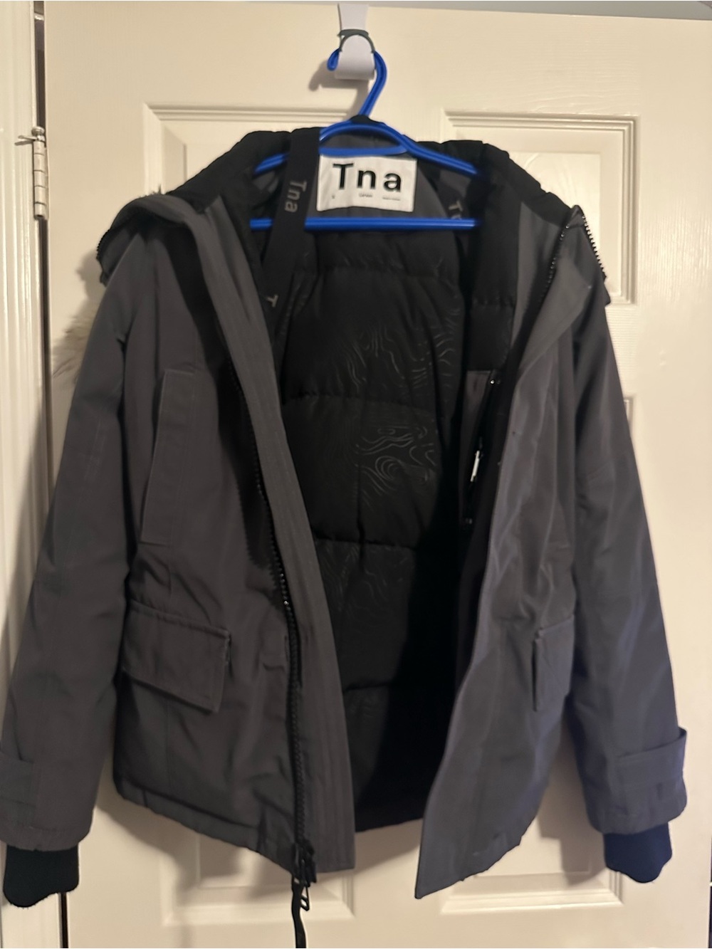 TNA Gray and Black Women's Hooded Puffer Jacket